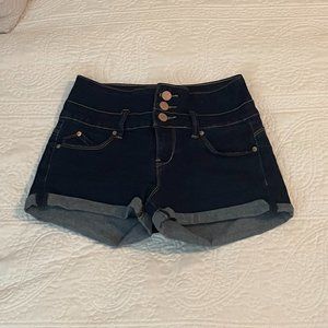 Juniors Dark Wash High-Waist Denim Shorts
